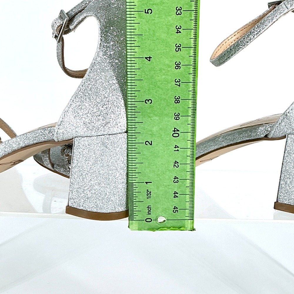 Jewel Badgley Mischka Size 7 Silver Glitter Sparkly Rhinestone Heels Sandals - Picture 6 of 15